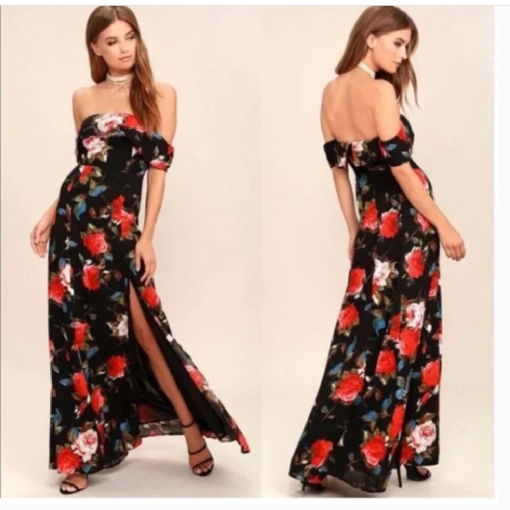 Lulu's Floral Off-Shoulder Maxi Dress Size Small